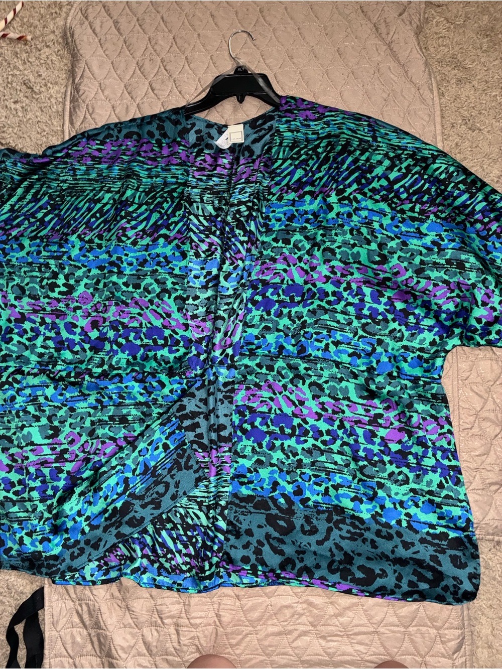 Liliana Multicolor Blue Green Purple Animal Print Button-Down Shirt